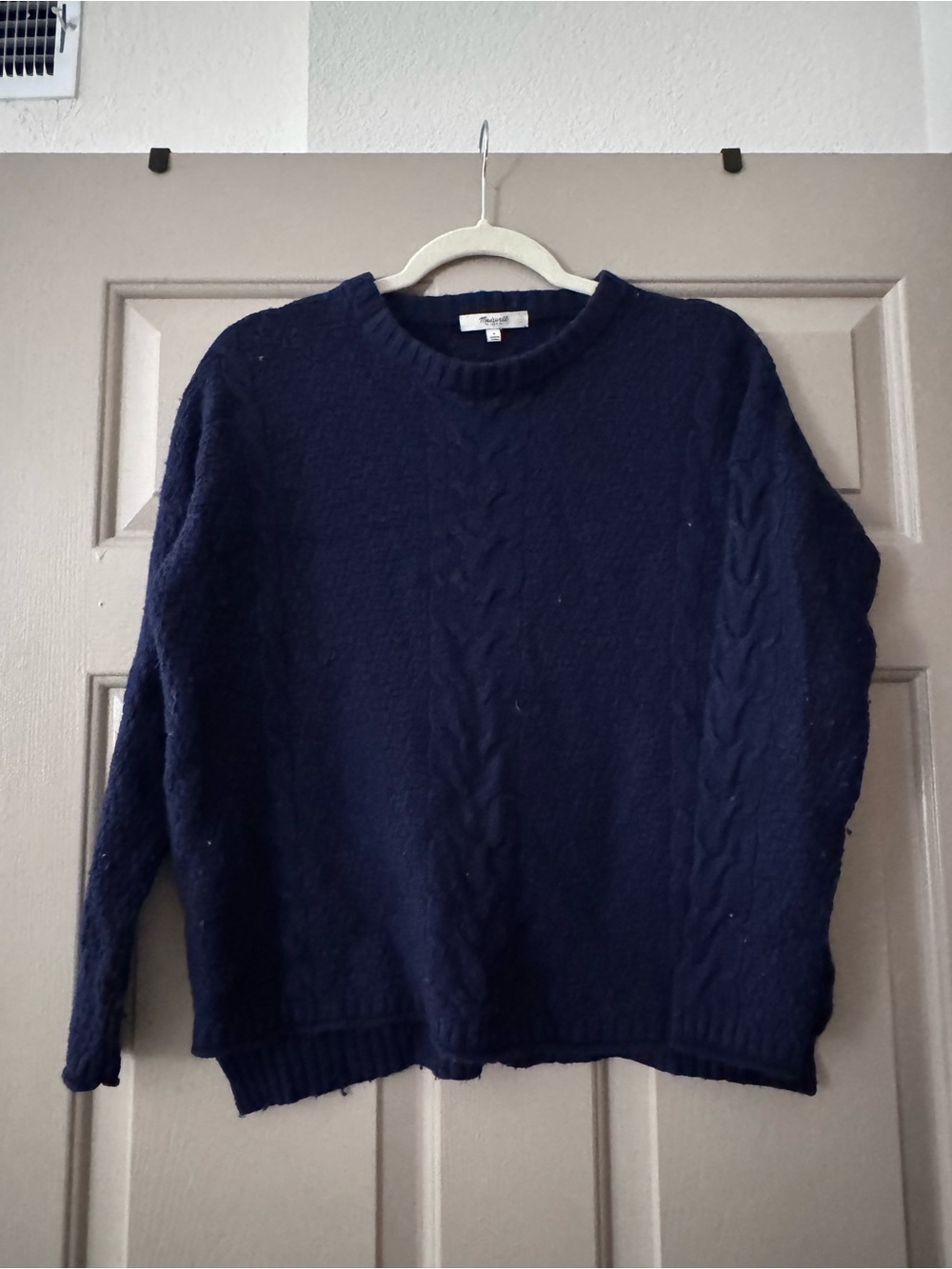 Madewell Navy Cable Knit Crewneck Sweater